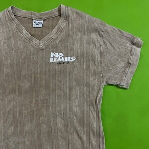 Medium 90s No Limits Athletics Mens V Neck T Shirt Ribbed Beige Brown Vintage